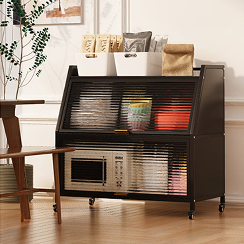 Cabinets Included Night Table Metal Black / White Nightstand with Glass Doors