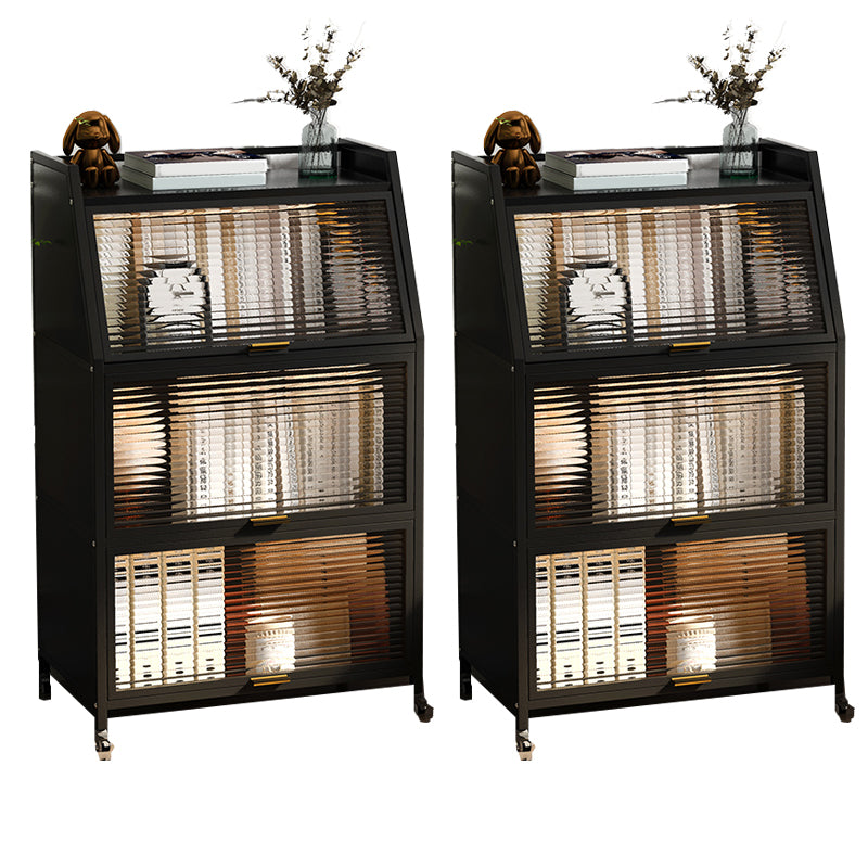 Cabinets Included Night Table Metal Black / White Nightstand with Glass Doors