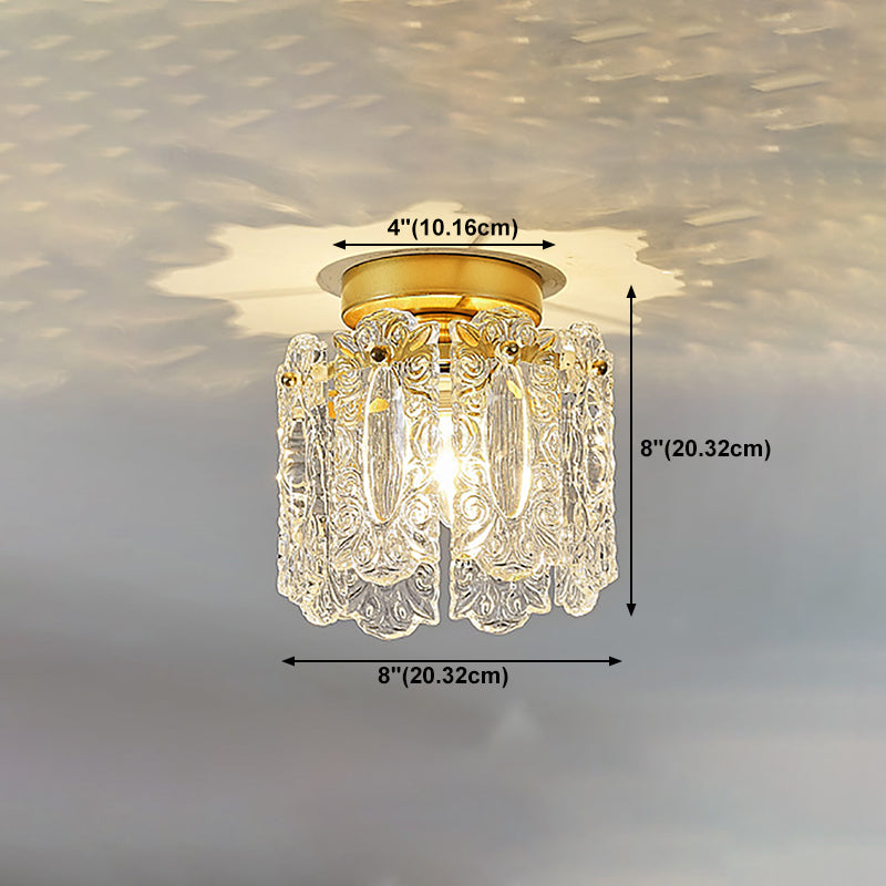 Modern Close to Ceiling Lighting Fixture Gold Cylinder Ceiling Light with Glass Shade