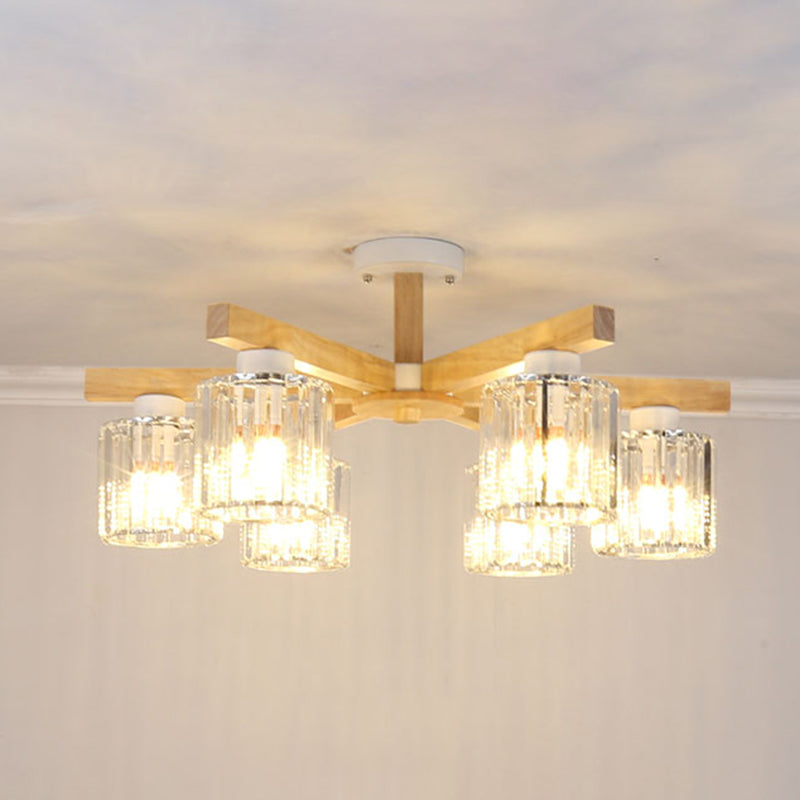 Modern Flush Light Fixtures Crystal Cylinder Flush Mount Lamp in Brown