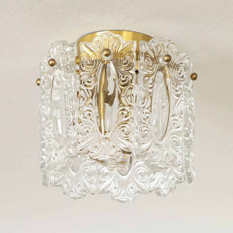 Gold Cylinder Ceiling Mounted Fixture Modern Style Glass Ceiling Light Fixture
