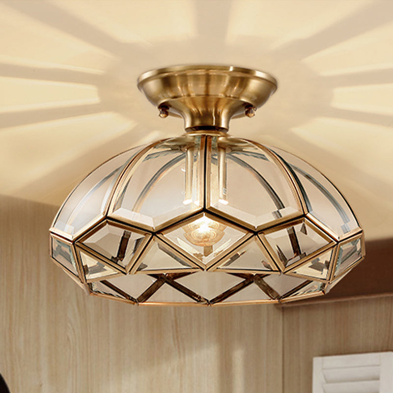 Shaded Aisle Semi Mount Lighting Vintage-Style Glass Brass Ceiling Mounted Light