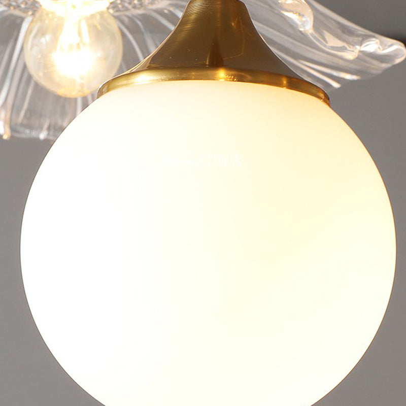 Metal Semi Flush Lamp Traditional Multi-Head Bedroom Ceiling Lighting with Glass Shade