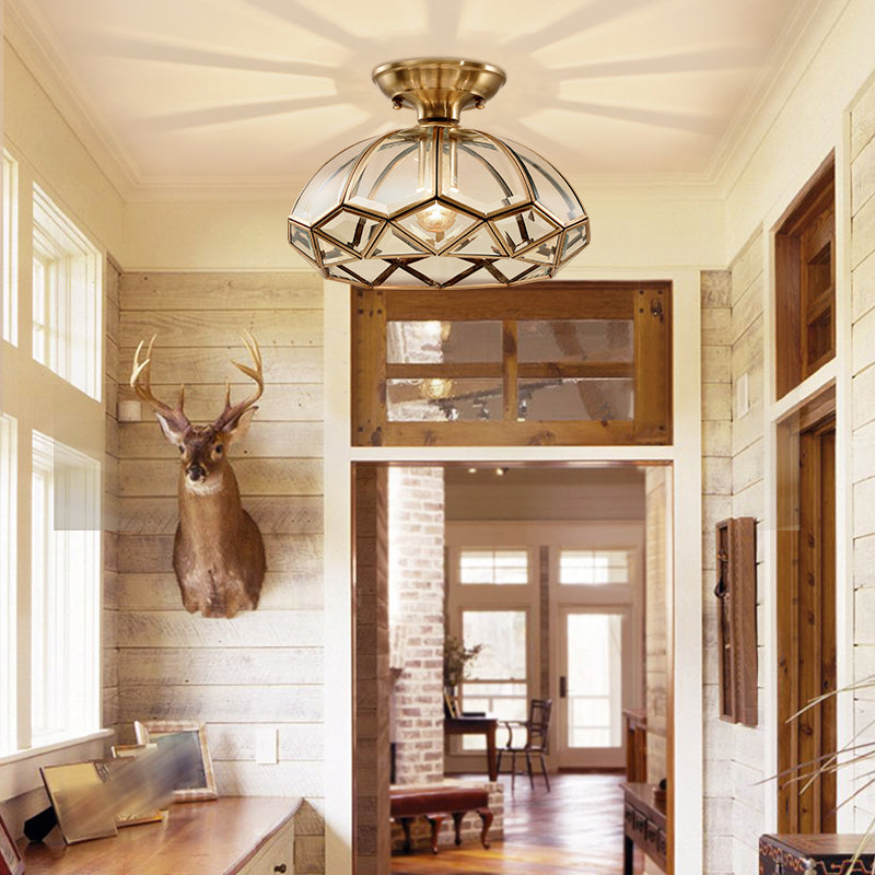 Glass Brass Semi Flush Mount Light Shaded Vintage Close to Ceiling Lamp