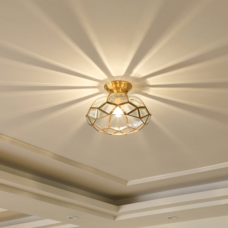 Glass Brass Semi Flush Mount Light Shaded Vintage Close to Ceiling Lamp