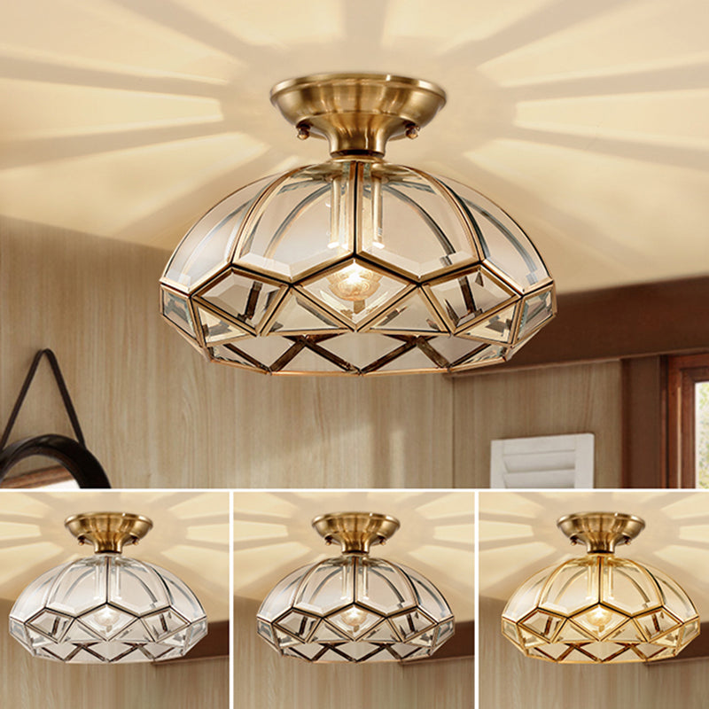 Glass Brass Semi Flush Mount Light Shaded Vintage Close to Ceiling Lamp