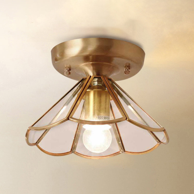 Brass Ceiling Light Fixture Vintage Glass Scalloped Semi Flush Mount Light