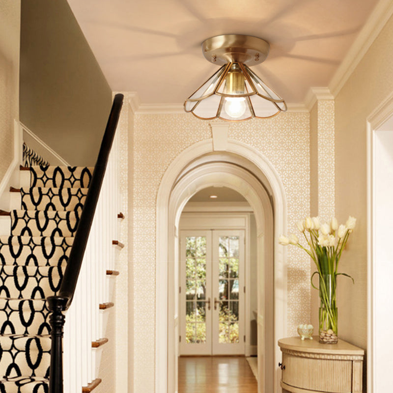 Brass Ceiling Light Fixture Vintage Glass Scalloped Semi Flush Mount Light