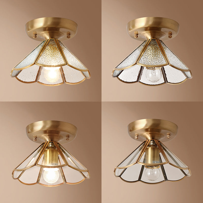 Brass Ceiling Light Fixture Vintage Glass Scalloped Semi Flush Mount Light
