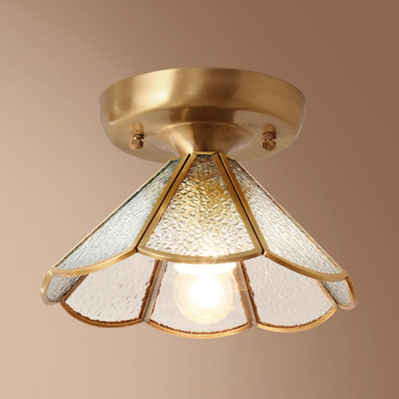 Brass Ceiling Light Fixture Vintage Glass Scalloped Semi Flush Mount Light