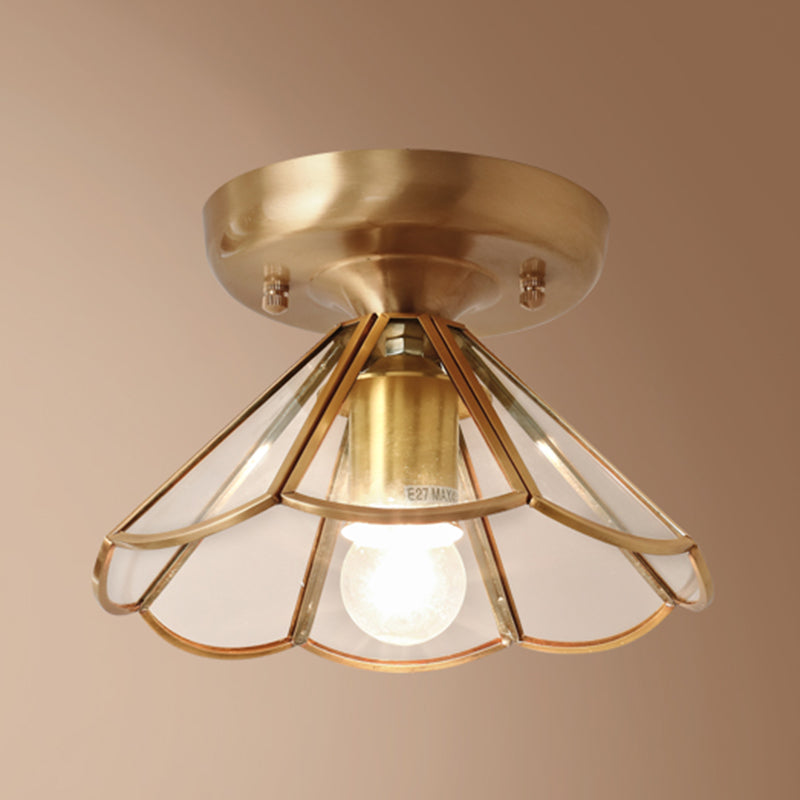 Brass Ceiling Light Fixture Vintage Glass Scalloped Semi Flush Mount Light