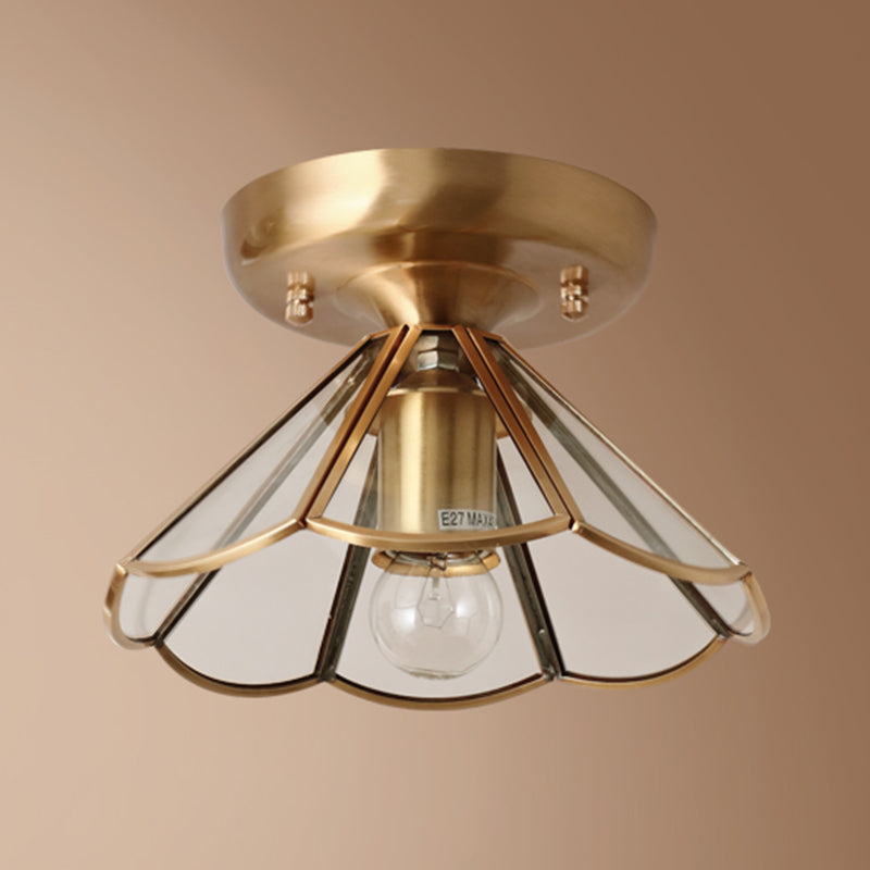 Brass Ceiling Light Fixture Vintage Glass Scalloped Semi Flush Mount Light