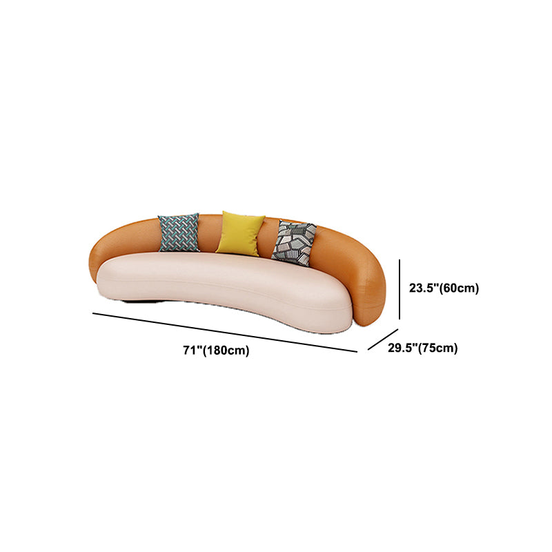 Orange Faux Leather Curved Sofa Contemporary Armless Sofa for Living Room