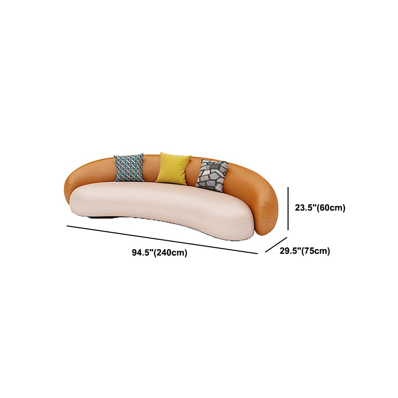Orange Faux Leather Curved Sofa Contemporary Armless Sofa for Living Room