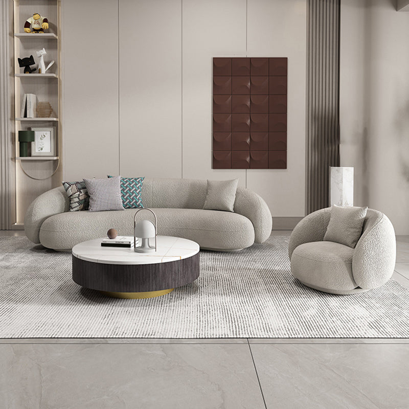 Gray Wool Sloped Arm Sofa Contemporary Curved Sofa for Living Room