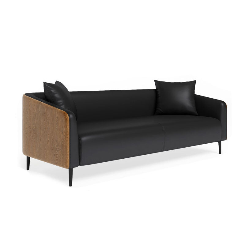 Modern Faux Leather Sofa Tuxedo Arm Tight Back Sofa in Grey/black