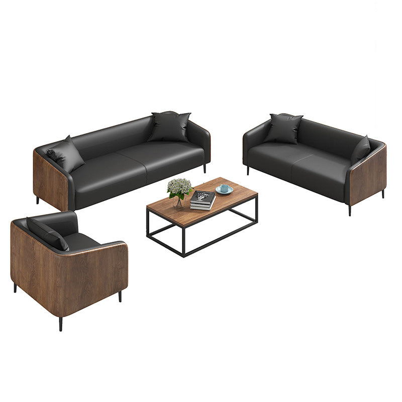 Modern Faux Leather Sofa Tuxedo Arm Tight Back Sofa in Grey/black