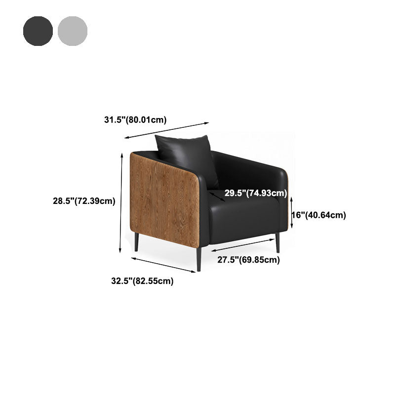 Modern Faux Leather Sofa Tuxedo Arm Tight Back Sofa in Grey/black