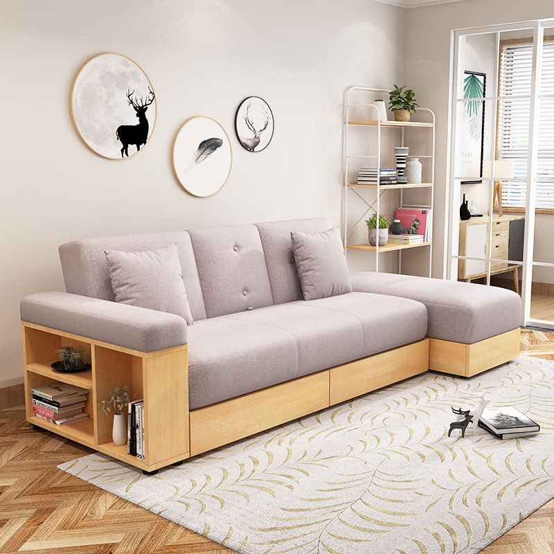 Modern Fabric Sofa Square Arm Loose Back Settee with Storage for Living Room