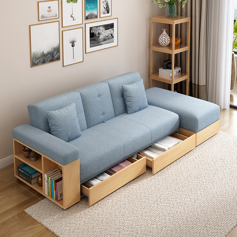 Modern Fabric Sofa Square Arm Loose Back Settee with Storage for Living Room