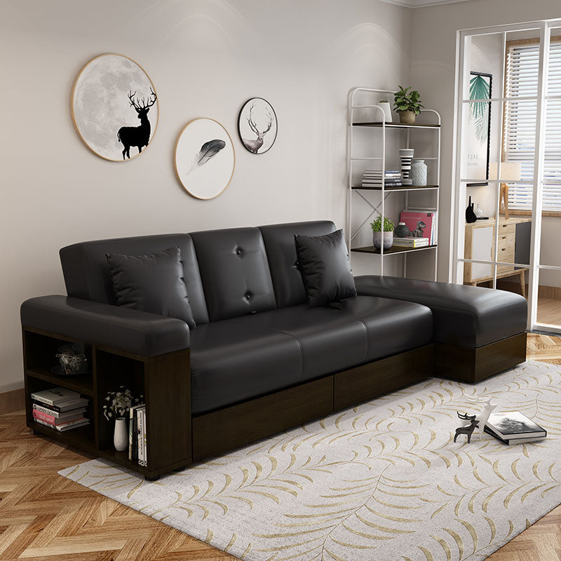 Modern Fabric Sofa Square Arm Loose Back Settee with Storage for Living Room