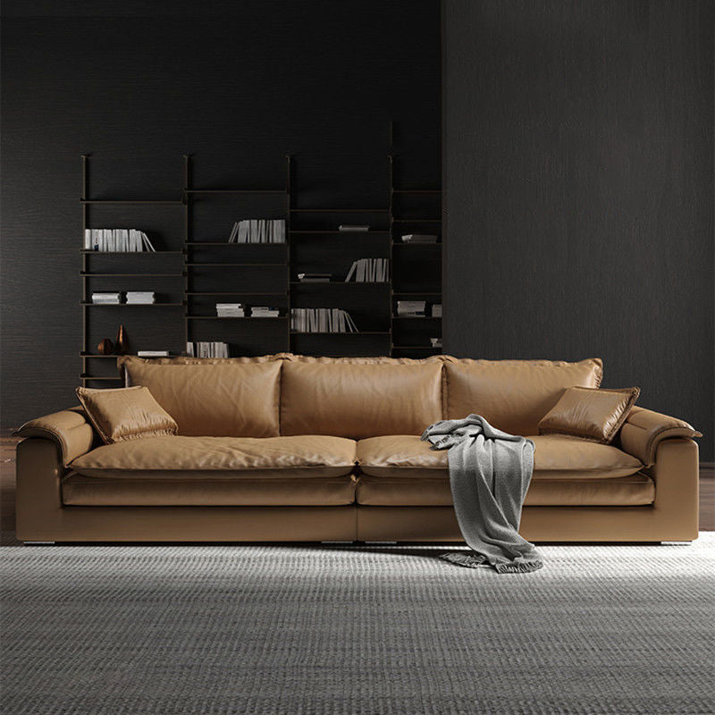 Faux Leather Sofa 35.43" D x 31.49" H Square Arm Sofa for Living Room