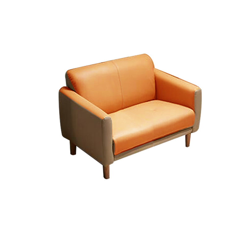 Modern Square Arm Stain Resistant Settee Couch in Orange/Ivory Cushions
