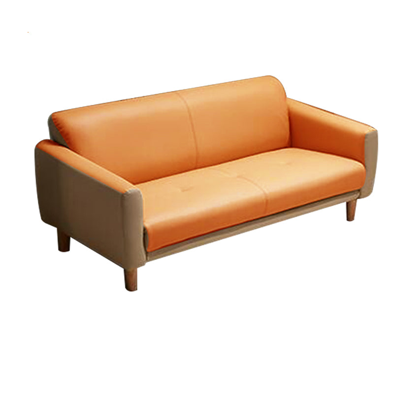 Modern Square Arm Stain Resistant Settee Couch in Orange/Ivory Cushions