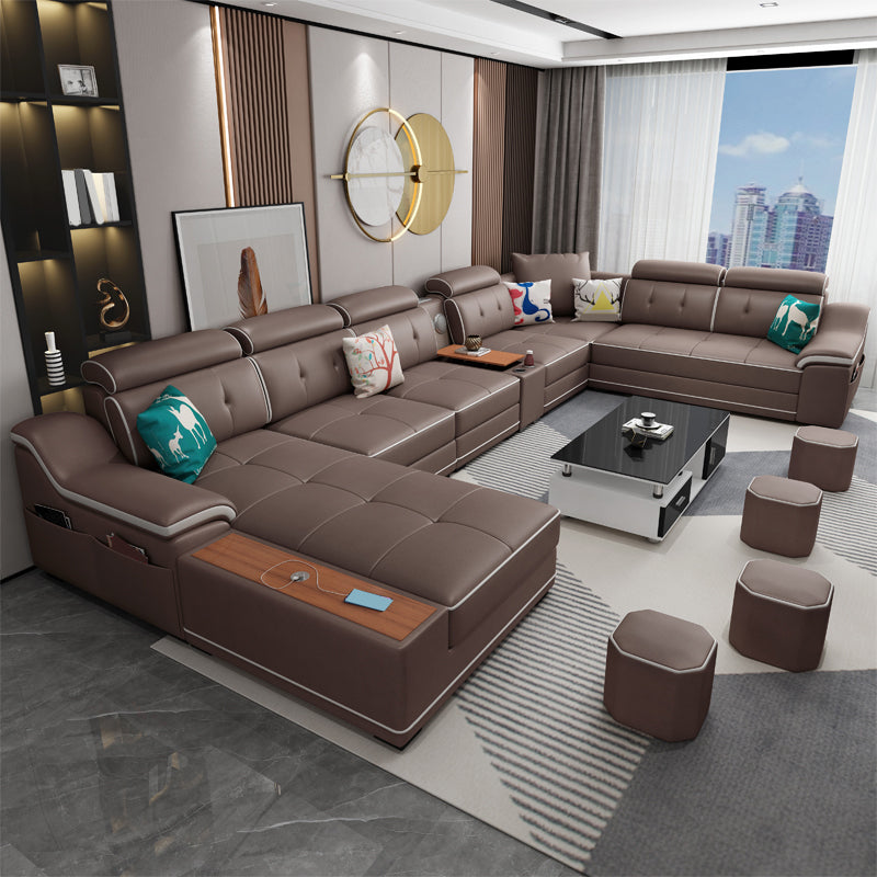 Faux Leather Sofa U-Shaped Modular Stain-Resistant Furniture Sectionals