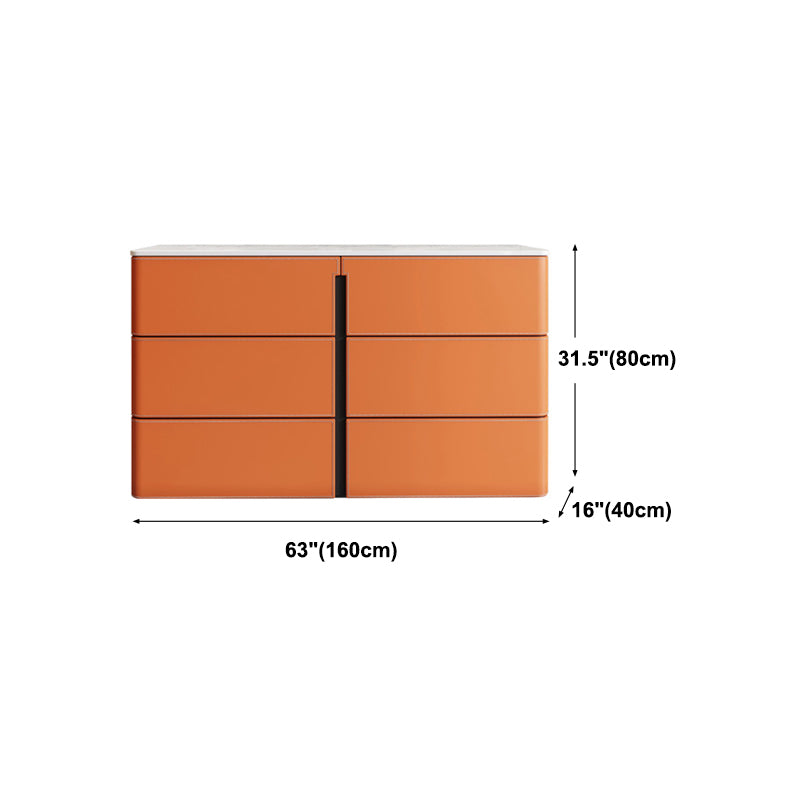 Stone and Wood Sideboard with Drawers Modern Buffet in Orange