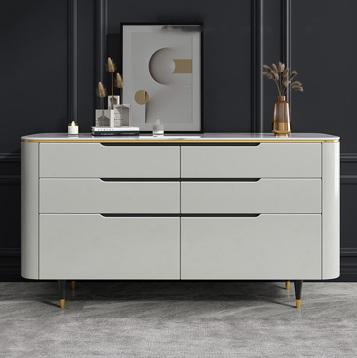 Modern Stone Sideboard Buffet with Drawers Living Room Side Board with Solid Wood Legs