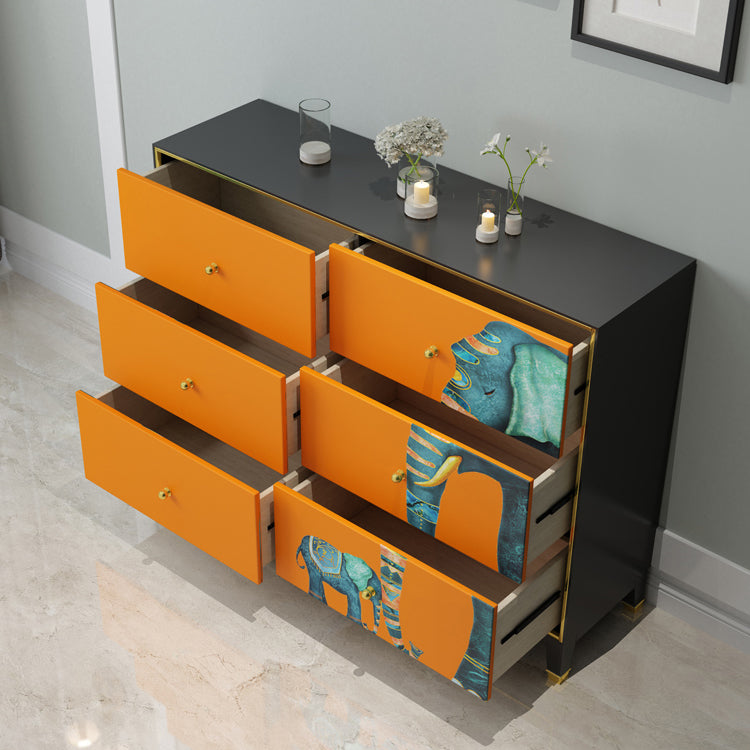 6-Drawer Engineered Wood Sideboard 47.5"L Modern Orange Buffet for Dining Room