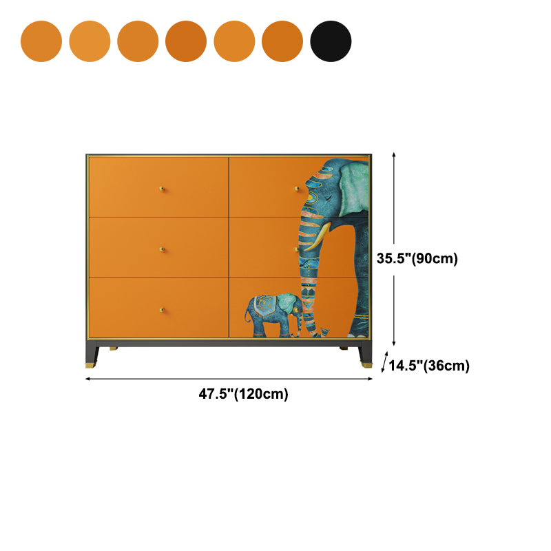6-Drawer Engineered Wood Sideboard 47.5"L Modern Orange Buffet for Dining Room