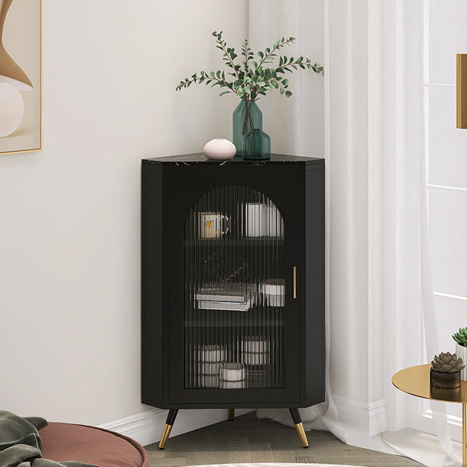 Modern Iron Stone Buffet Sideboard 40"H Dining Room Buffet Server with Glass Door