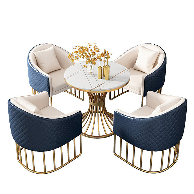 Metal Traditional Luxury Round Table Sintered Stone Table with Pedestal