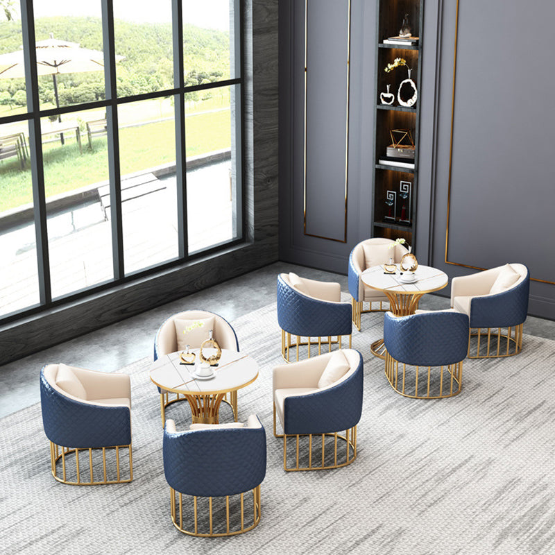 Metal Traditional Luxury Round Table Sintered Stone Table with Pedestal