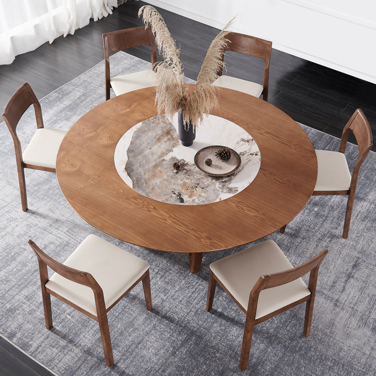Contemporary Turntable Round Dining Table Ash Wood Sled Base Dining Table