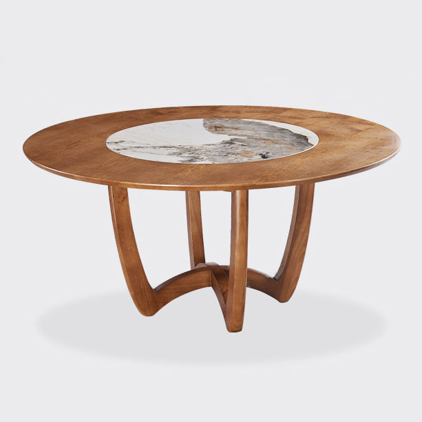 Contemporary Turntable Round Dining Table Ash Wood Sled Base Dining Table