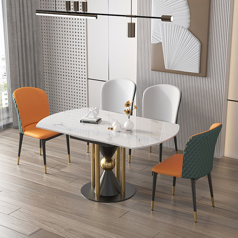 Round Dining Table with Leaf Extension Modern Stone White Top Pedestal Table