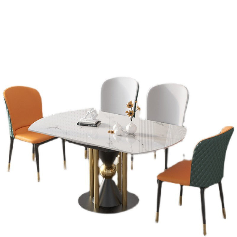 Round Dining Table with Leaf Extension Modern Stone White Top Pedestal Table