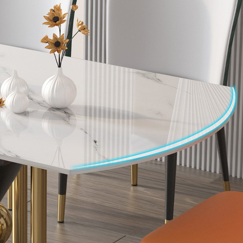 Round Dining Table with Leaf Extension Modern Stone White Top Pedestal Table