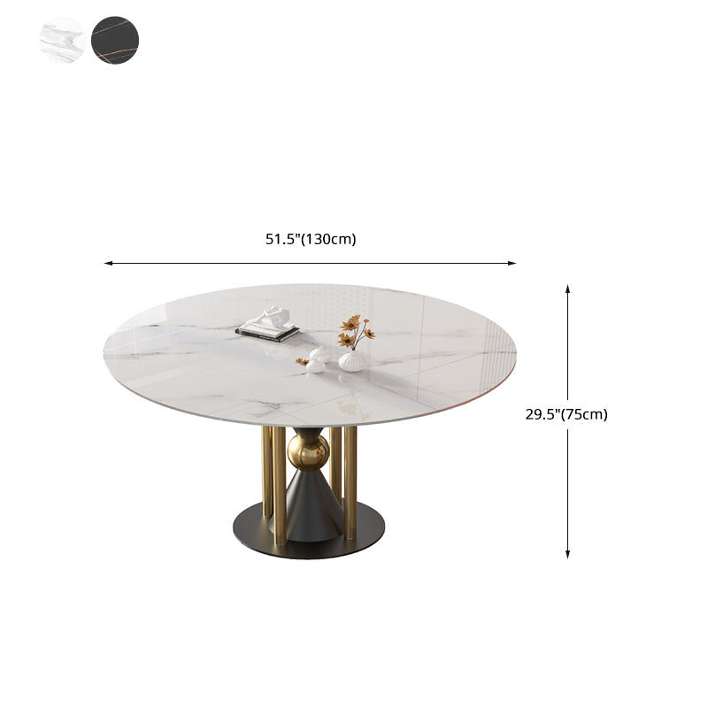 Round Dining Table with Leaf Extension Modern Stone White Top Pedestal Table