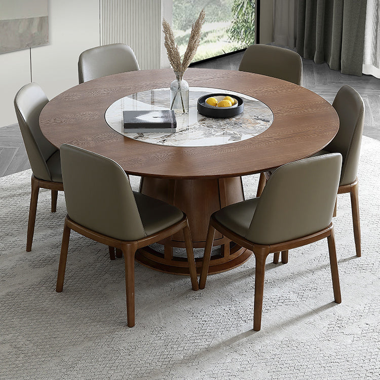 Modern Round Convertible Dining Table Brown Ash Wood Pedestal Table