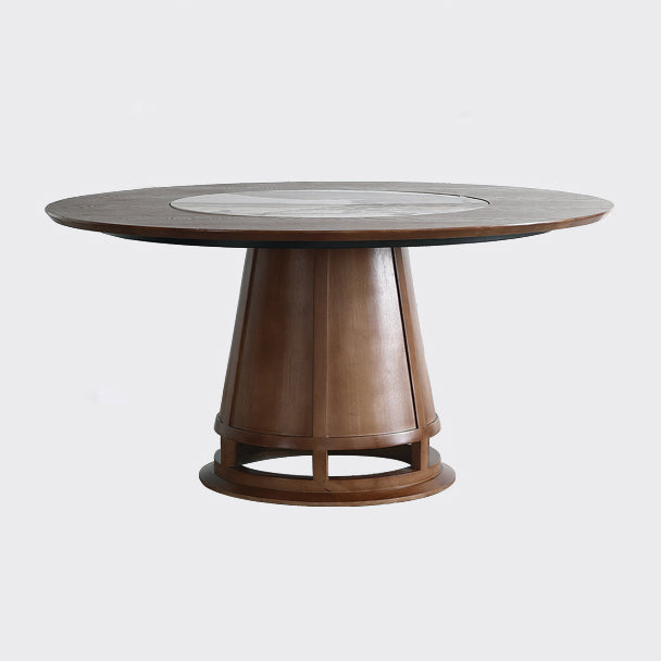 Modern Round Convertible Dining Table Brown Ash Wood Pedestal Table