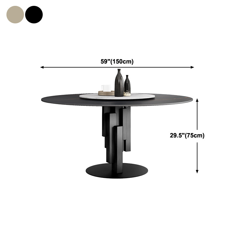 Contemporary Round Dining Table Sintered Stone Top Pedestal Table