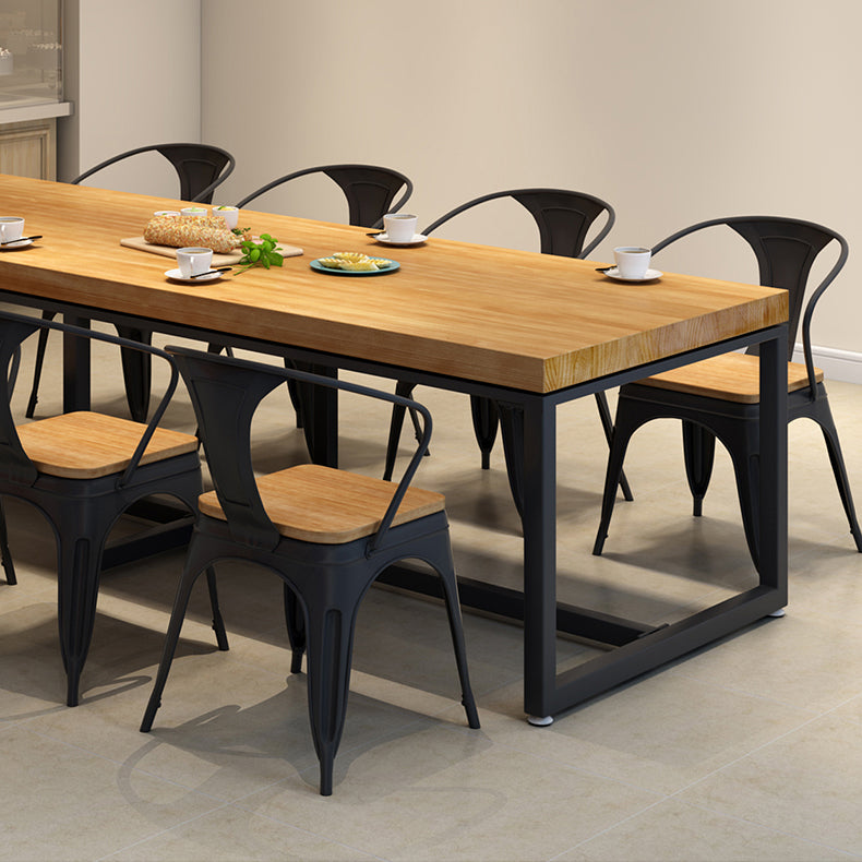 Rectangle Dining Table Industrial Solid Wood Dining Table with Metal Base