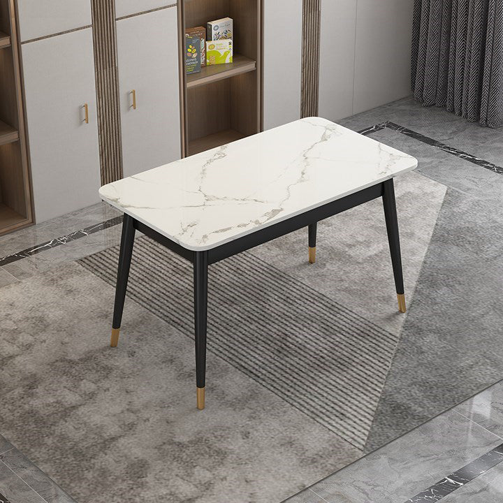 Traditional Luxury Dining Table White Top Rectangle 4 Legs Table for Home
