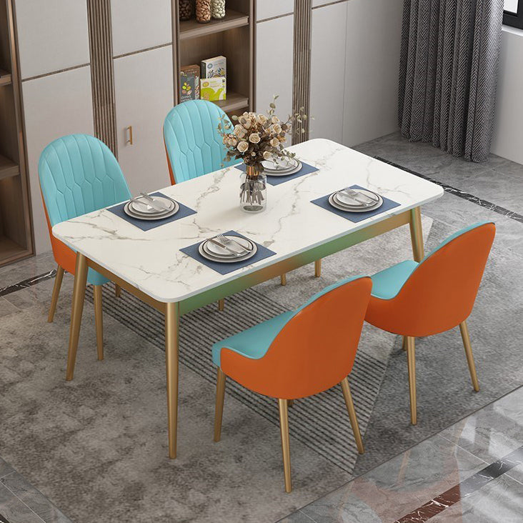 Traditional Luxury Dining Table White Top Rectangle 4 Legs Table for Home