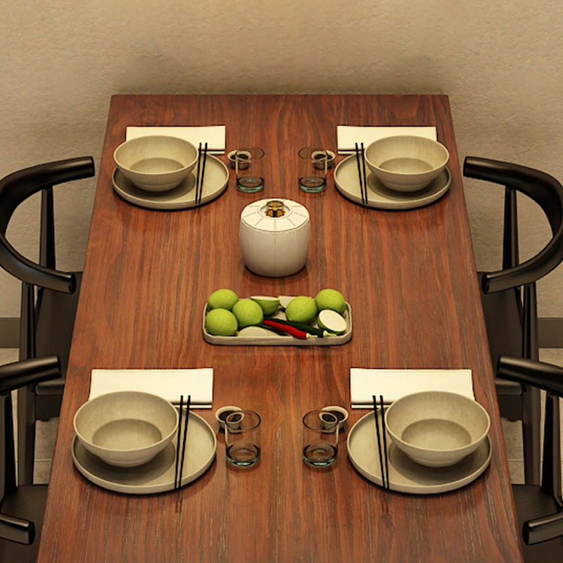 Rectangle Industrial Brown Dining Table Solid Wood and Metal Trestle Base Dining Table