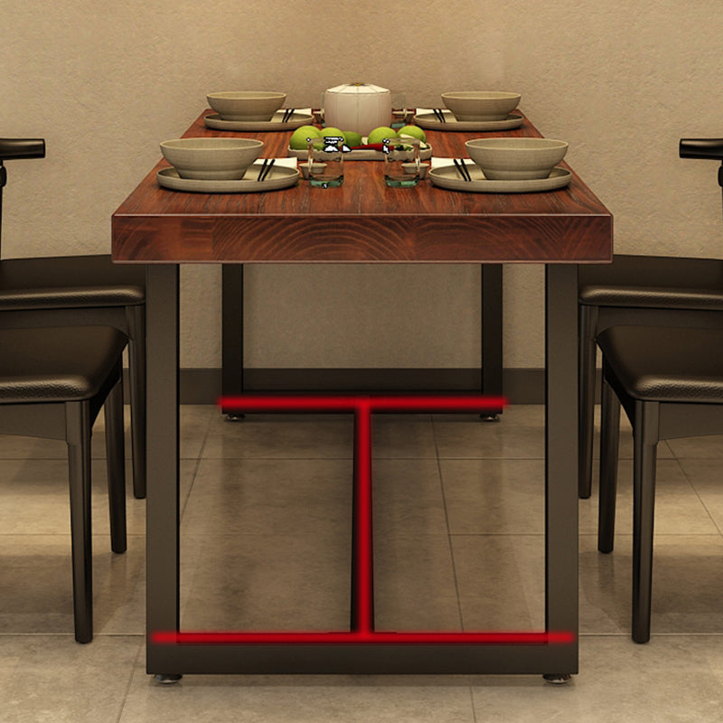 Rectangle Industrial Brown Dining Table Solid Wood and Metal Trestle Base Dining Table